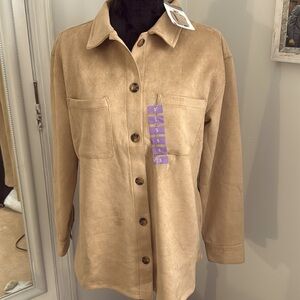 Faux Suede Shacket, has a little stretch. Will fit M